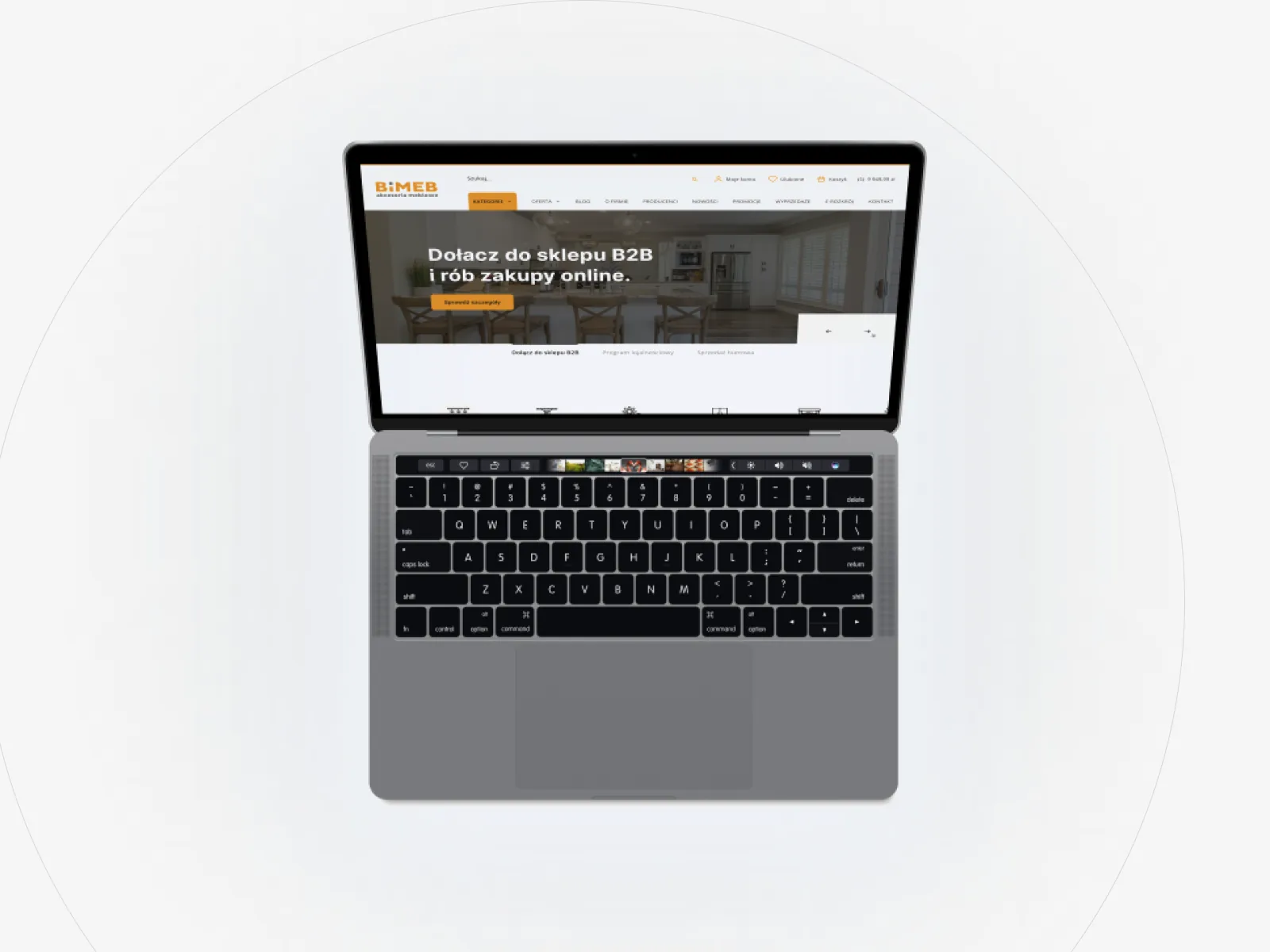 Laptop mockup showing a B2B storefront homepage