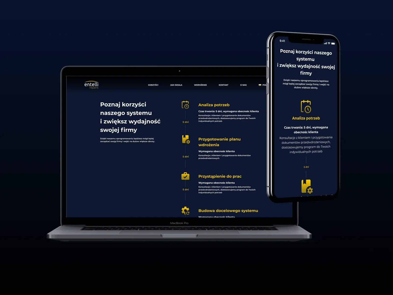 Laptop and phone showing a four-step onboarding process