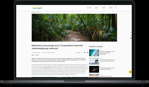Laptop screen showing a travel article page with related links
